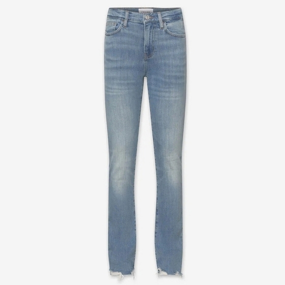 Frame Denim Denim - Frame Denim Le High Distressed Straight Leg Jeans in Rue Blue Size 24